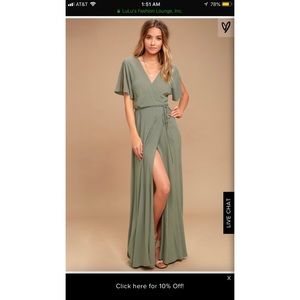 MUCH OBLIGED WASHED OLIVE GREEN WRAP MAXI LULUS